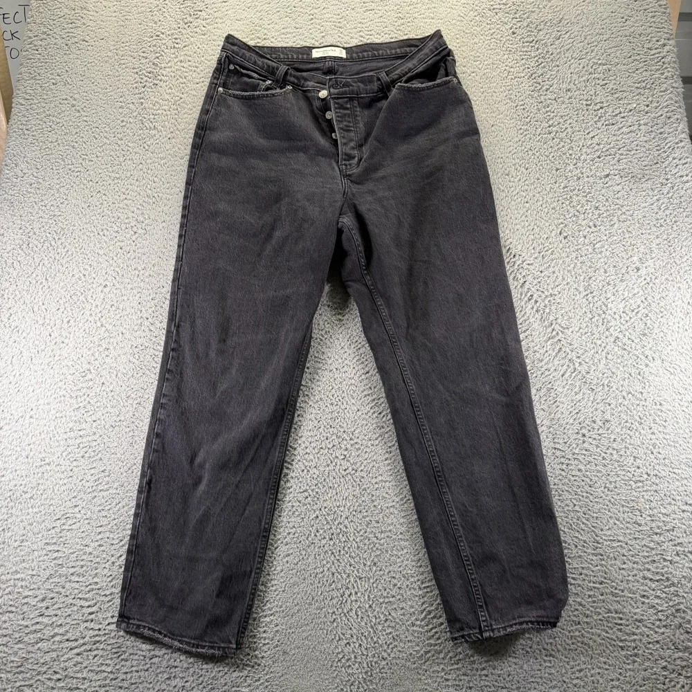 Abercrombie & Fitch Jeans Women 12 Black Denim Straight Button-Fly Dad High-Rise